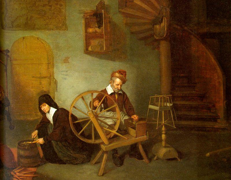 Quirijn van Brekelenkam Man Spinning and Woman Scraping Carrots Germany oil painting art